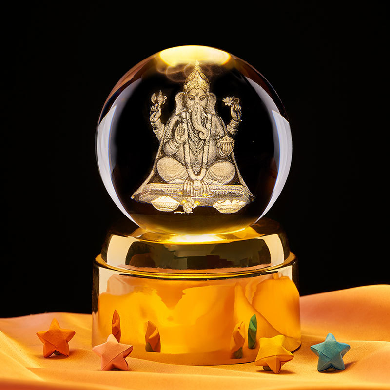 Bola de cristal de 6 cm + enchufe de luz caliente base de plástico dorado giratorio