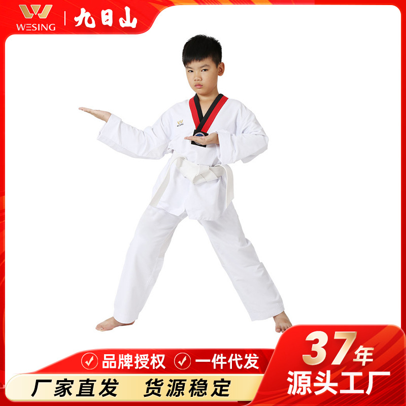 Jiurishan Taekwondo Clothing Children's Spring and Summer Training Clothing Adult Long Sleeve Men's and Women's Training Clothing White Factory Wholesale