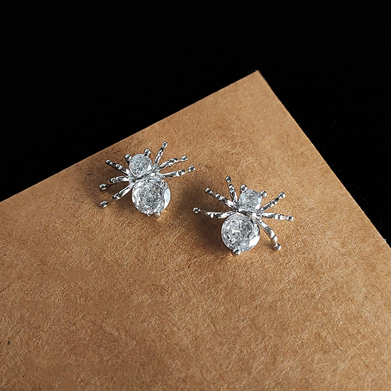 10g Weight Copper Ear Needle Material 1 Pair Halloween Cool Style Spider Inlay Copper Zircon Ear Studs