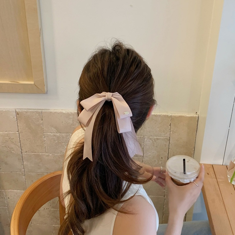 白色双层飘带大蝴蝶结鸭嘴夹女后脑勺发卡半扎发新款顶夹头饰发饰|undefined