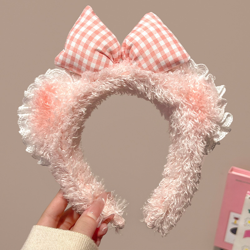 Otoño y invierno lindos estereoscópicos de peluche bandeja de cabello de dibujos animados orejas de gato orejas de conejo lavar la cara bandeja de cabello rojo al por mayor accesorios para el cabello