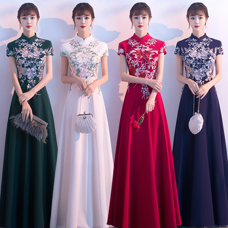 Choral Competition Dress 2026 New Style Elegant Annual Meeting Host Stand-Up Collar Embroidered Performance Dress Grand Evening Dress