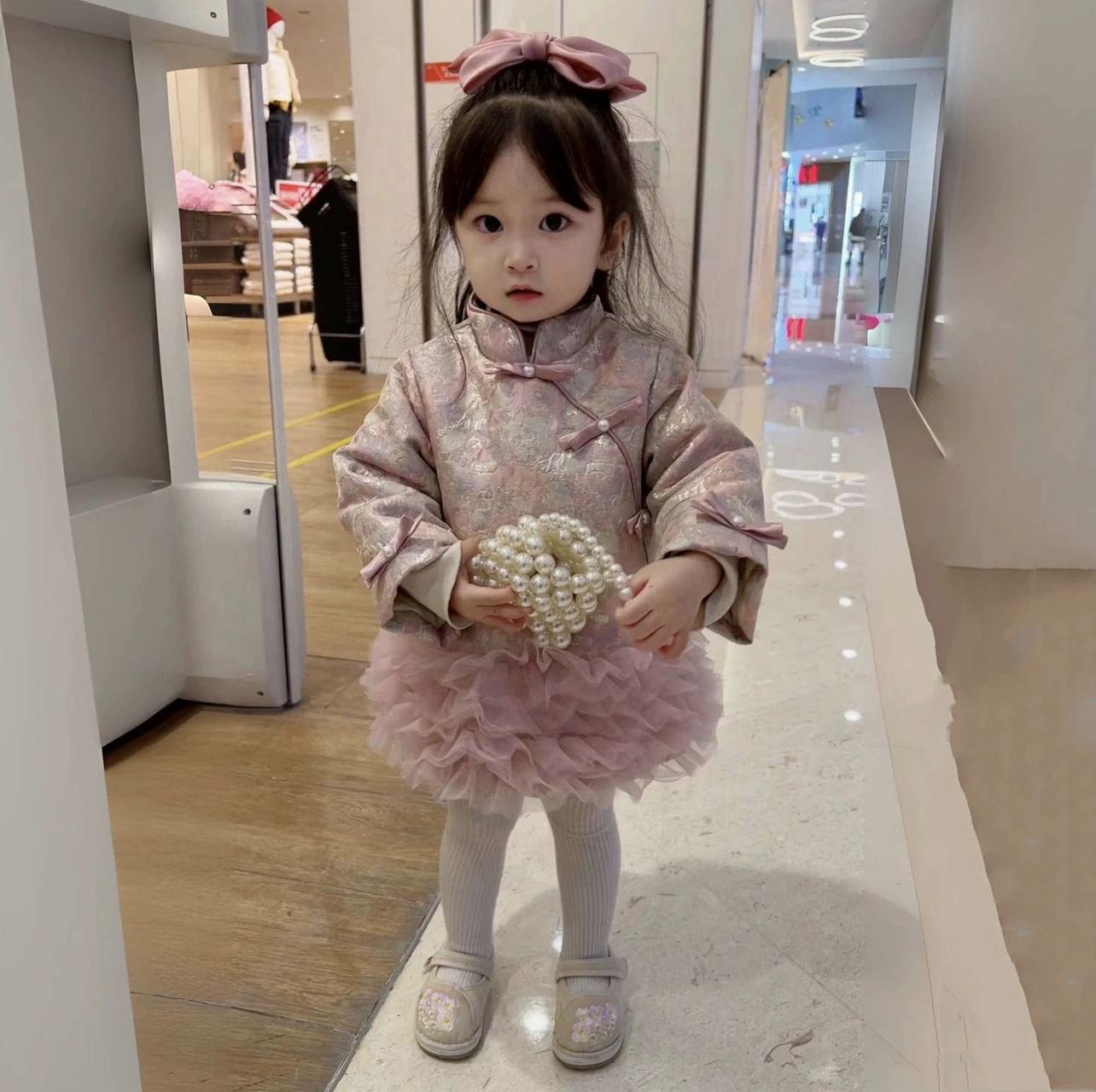 Niñas otoño y invierno nuevo cheongsam chino, vestido de mujer Tang, vestido de bambú chino de algodón extranjero, vestido de niña, pastel de malla cheongsam, falda de moda