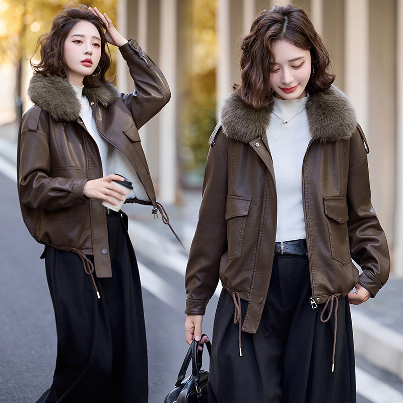 品牌绵羊皮2025新款毛领加厚加棉时尚洋气短款上衣外套潮一件代发