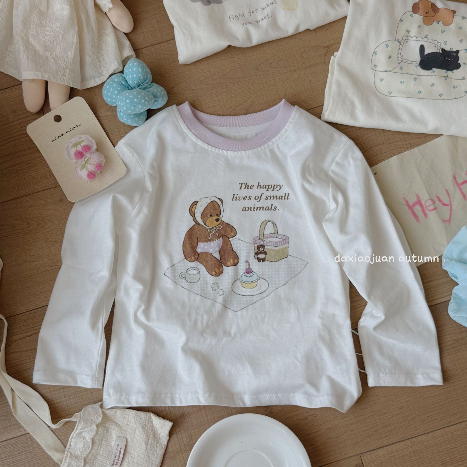 大小ロール子供プリント長袖Tシャツ2025春新作女の子かわいいプリントおしゃれルーズトップ