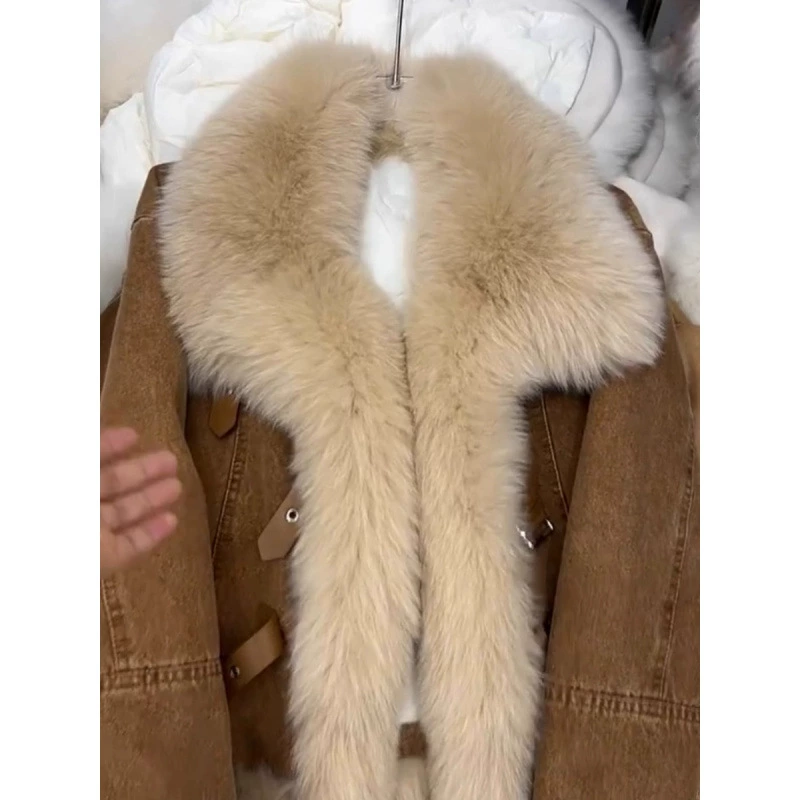 Женская джинсовая пуховая куртка в стиле Chanel, с бархатной утяжкой, светло-коричневая, осень-зима