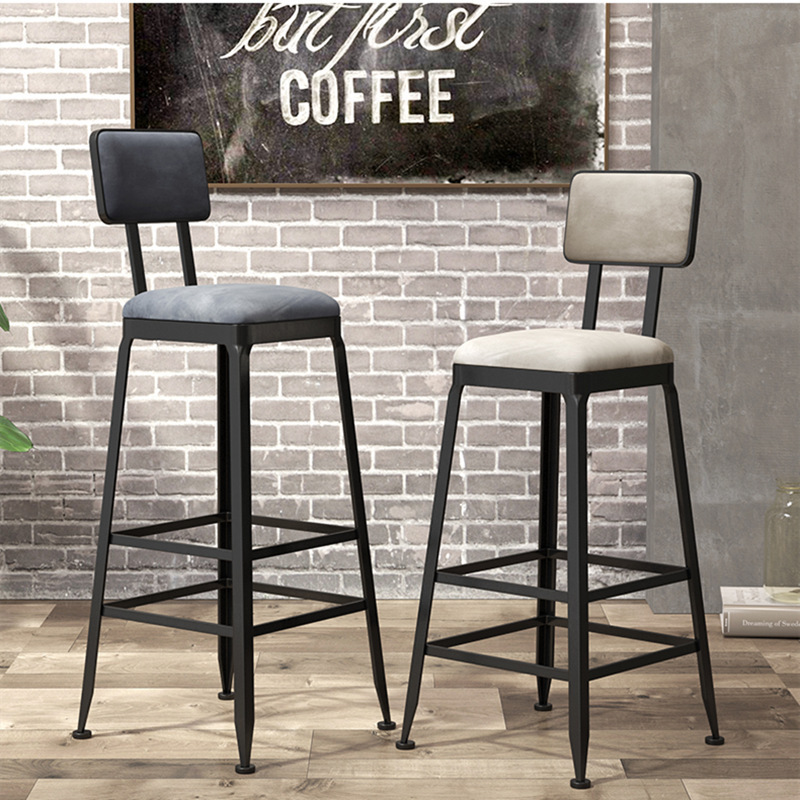 Nordic Industrial Style Restaurant Backrest Bar Chair Creative Leisure Retro Bar Chair High-Legged Coffee Bar Dining Bar Chair