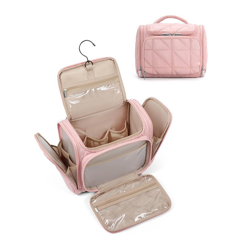Amazon nueva bolsa de maquillaje bolsa de viaje con gancho impermeable bolsa de maquillaje ligera y esponjosa bolsa de viaje portátil