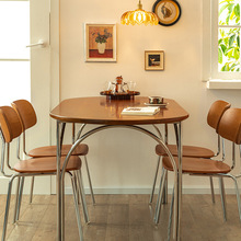 法式复古小户型圆桌中古风椭客厅家用餐桌日式北欧实木餐桌椅组合