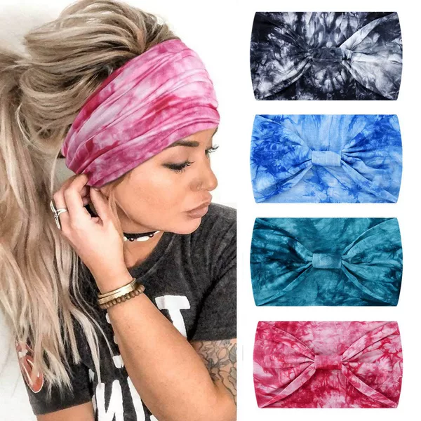 European and American Fashion Headbands Tie-Dye Sports Headbands Yoga Headbands Women's Wide-Brimmed Headscarves Elastic Sweat-Absorbent Headbands Wholesale
