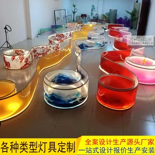 新中式发光飘带弧形胶片博物馆美陈布置宋式古画吊顶发光灯