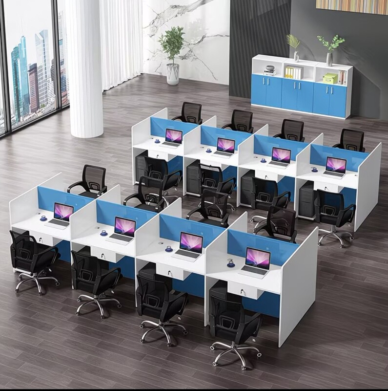 Modern Minimalist Office Desk and Chair Set, Computer Staff Desk for 4/6/Multiple People, Partitioned Workstation with Screen