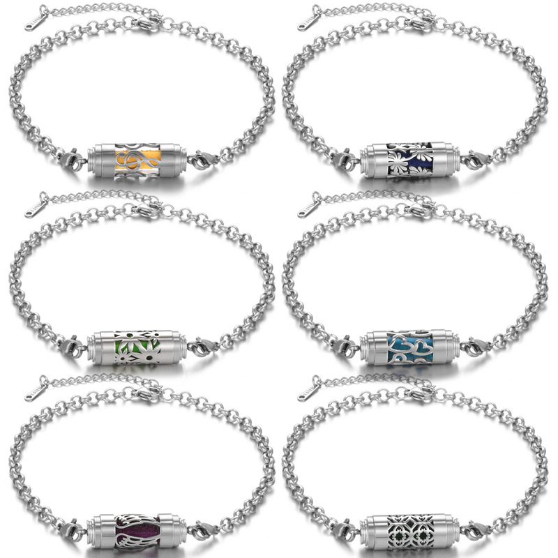 New Aromatherapy Bracelet Adjustable Perfume Essential Oil Diffuser Cylinder Ripple Type Stainless Steel Couple Bracelet Jewelry New Aromatherapy Bracelet Adjustable Perfume Essential Oil Diffuser Cylinder Ripple Type Stainless Steel Couple Bracelet Jewelry
