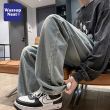 Wassup美式复古直筒百搭牛仔裤男秋冬季宽松阔腿裤休闲裤子情侣款