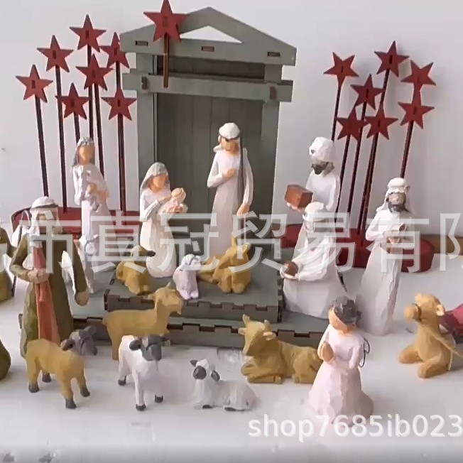 跨境树脂工艺摆件耶稣诞生系列20件套加马槽 nativity set