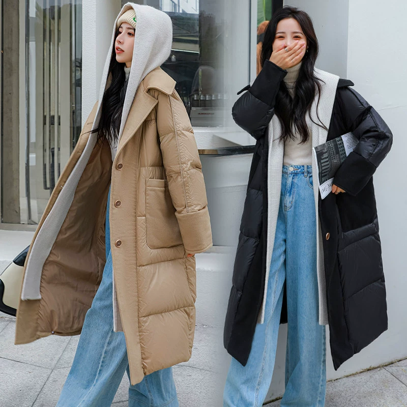 Хит продаж: оптовая продажа женской одежды больших размеров 2025 года, утепленная для полных девушек, вязаная шапка 160kg и шерстяной пэчворк-пуховик для женщин 193