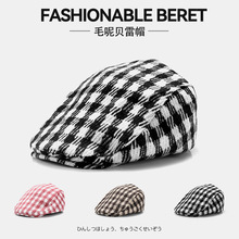 秋冬季复古文艺时尚贝雷帽女日系格纹加厚保暖潮流前进帽子男定制