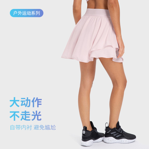 Spring and summer new sports tennis skirt women's anti-exposure outdoor fitness skirt fake two-piece quick-drying stretch yoga shorts