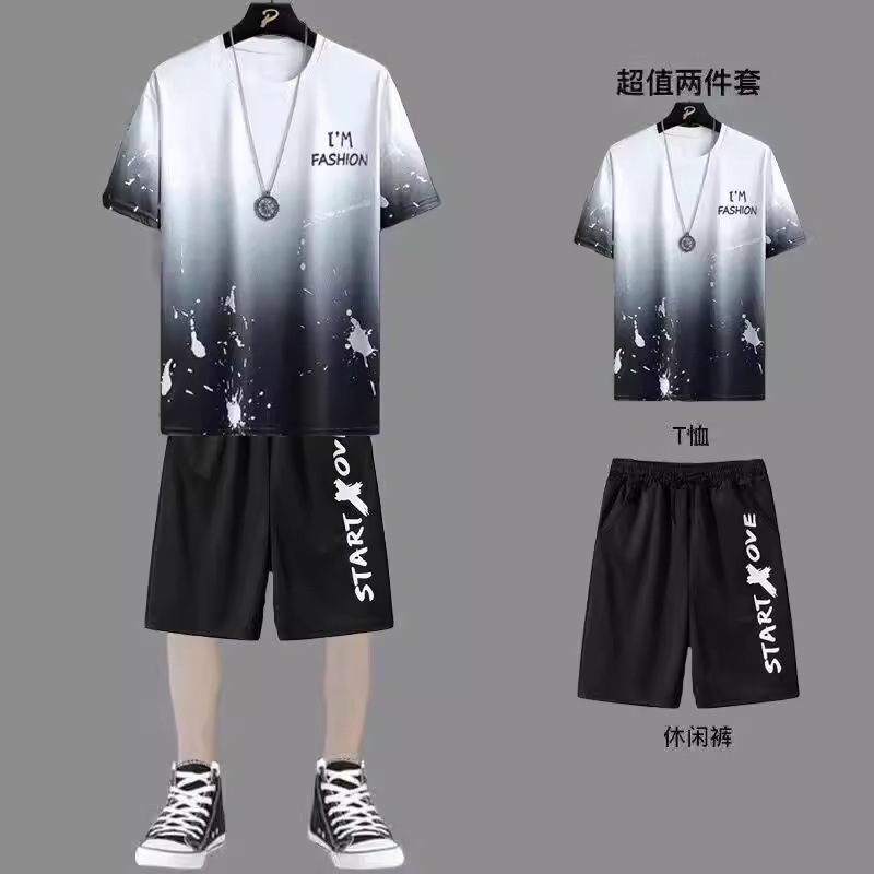 Suit de ocio para hombres 2025 ropa deportiva de verano para correr delgada hielo de manga corta pantalones cortos de dos piezas de tendencia seca rápida