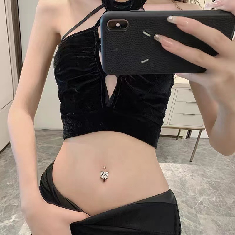 14G Belly Button Ring Stainless Steel Bow Nose Piercing Jewelry for Navel detail image 2