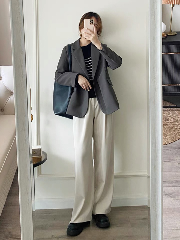 小西装外套灰色女2025春秋季新款时尚感气质小个子休闲设计感西服|undefined