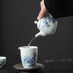 復古青花瓷手繪茶壺功夫茶具家用陶瓷泡茶壺球孔過濾泡茶器單壺
