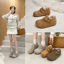 2025秋冬真皮厚底豆豆鞋加绒博肯鞋大头休闲单鞋松糕鞋乐福鞋复古