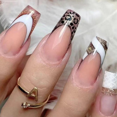 Ballet J Artificial Nails One-Second Nail sticker with 24 pieces in a box Cross-border nail art Mature shiny leopard print New product