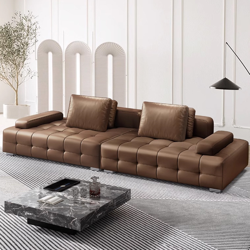 Sofá de cuero de vaca engrosado de grado S italiano simple Lawrence sala de estar apartamento grande y pequeño sofá de lujo recto en forma de L