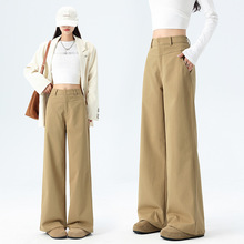卡其色阔腿裤女秋冬2025新高腰垂感宽松显瘦直筒窄版休闲西装裤