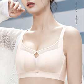 安P2751#裸感拼接网纱镂空文胸34-40中薄B杯聚拢侧收无钢圈内衣批