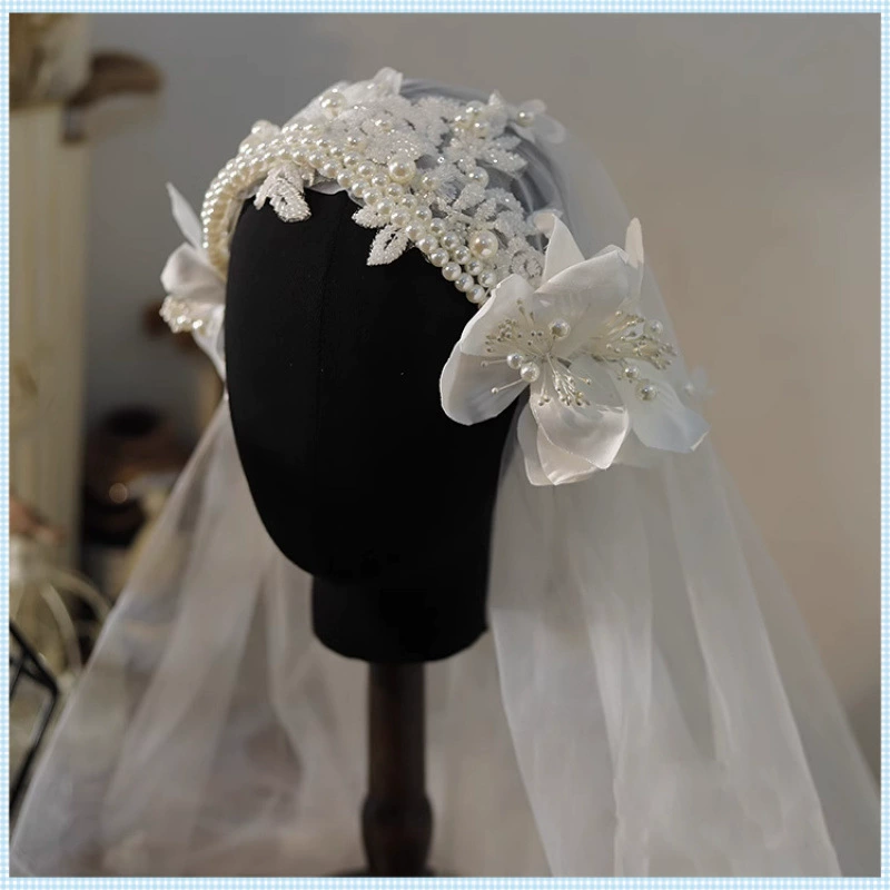 Сказочная французская ретро-фата в стиле Республики Китая ручной работы с цветочным узором и бисером, романтические свадебные аксессуары для фотостудии