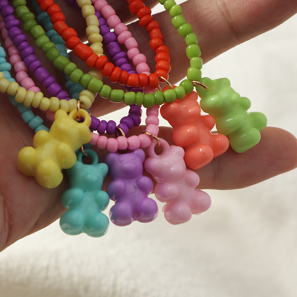 Hip Hop Bear Pendent  Candy Color Handmade Beads Necklace Wholesale Nihaojewelry display picture 1