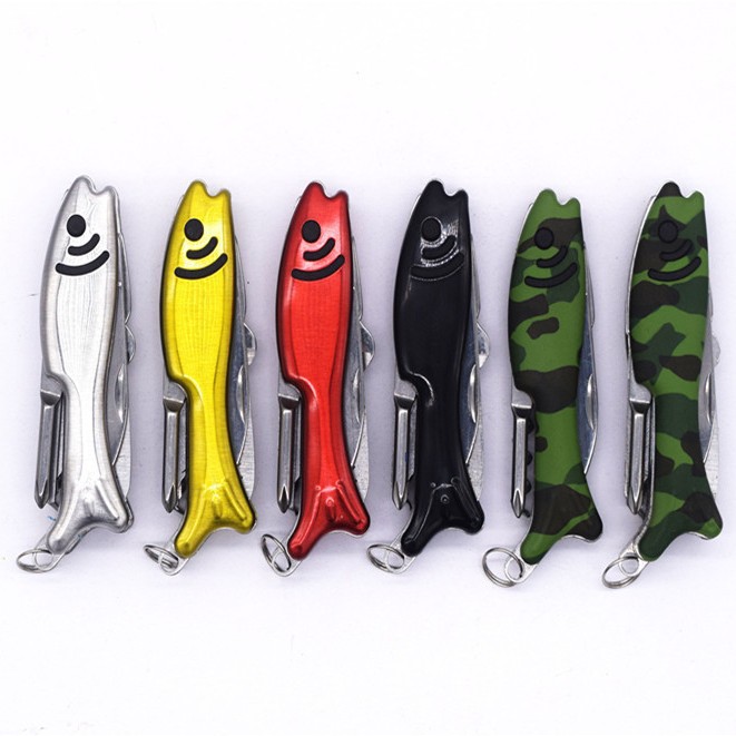 11开小鱼型多功能小刀 户外野营不锈钢折叠小刀 野营用具礼品小刀