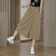 Cross-Border New Chinese Style Casual Cropped Pants Skirt for Women 2025 Summer Breathable High-Waisted Versatile Cool Elegant Wide-Leg Skirt Pants