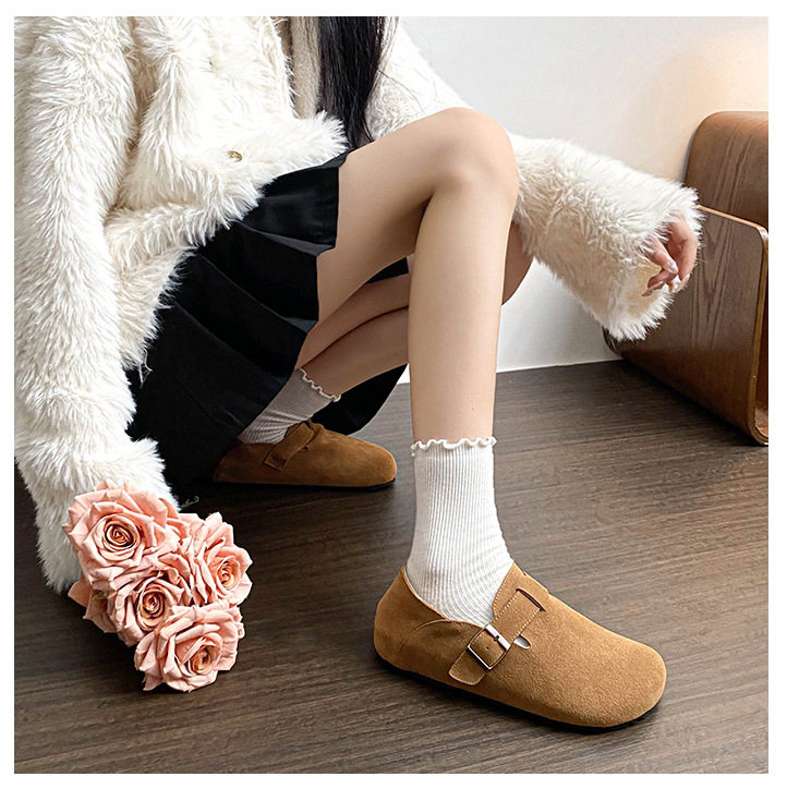Giày lười da bò bít mũi quai hậu có khóa, đế cao 3 cm — Màu caramel, Màu mơ, Màu nâu đậm chi tiết 29