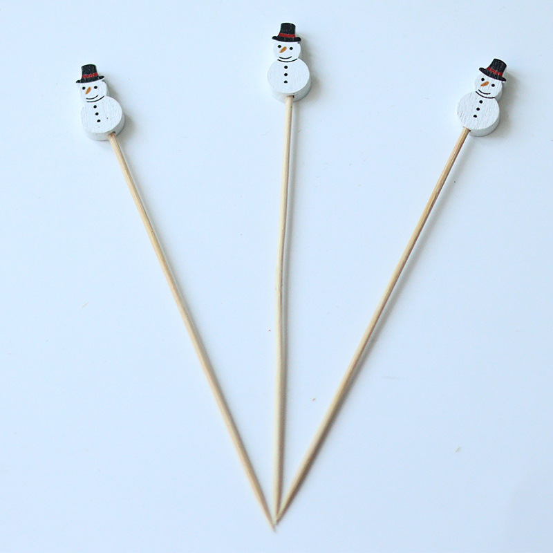 Palo de fruta de Navidad 100 unids/pack palo de bambú desechable Santa Claus fruta tenedor Pino alzo palo de fruta