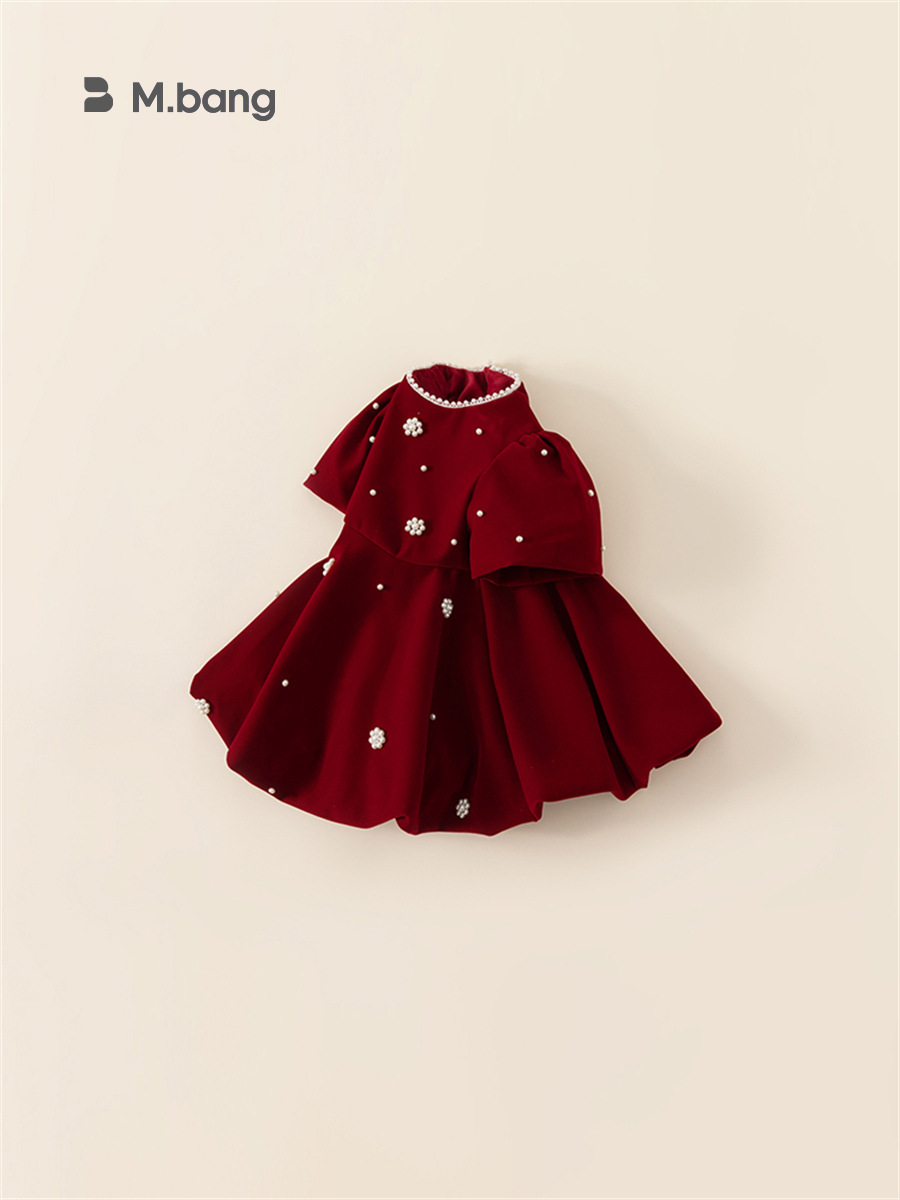 Youbao ropa para niños primavera y otoño vestido de niña otoño vestido rojo perla vestido de princesa ropa de actuación para niños falda para niños