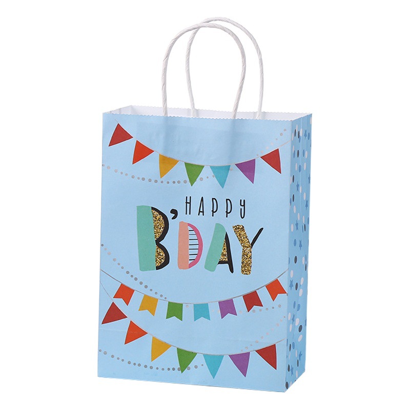Bolso de regalo de cumpleaños transfronterizo bolso de regalo de mano Bolsa de papel Kraft bolsa de regalo de dibujos animados en stock al por mayor