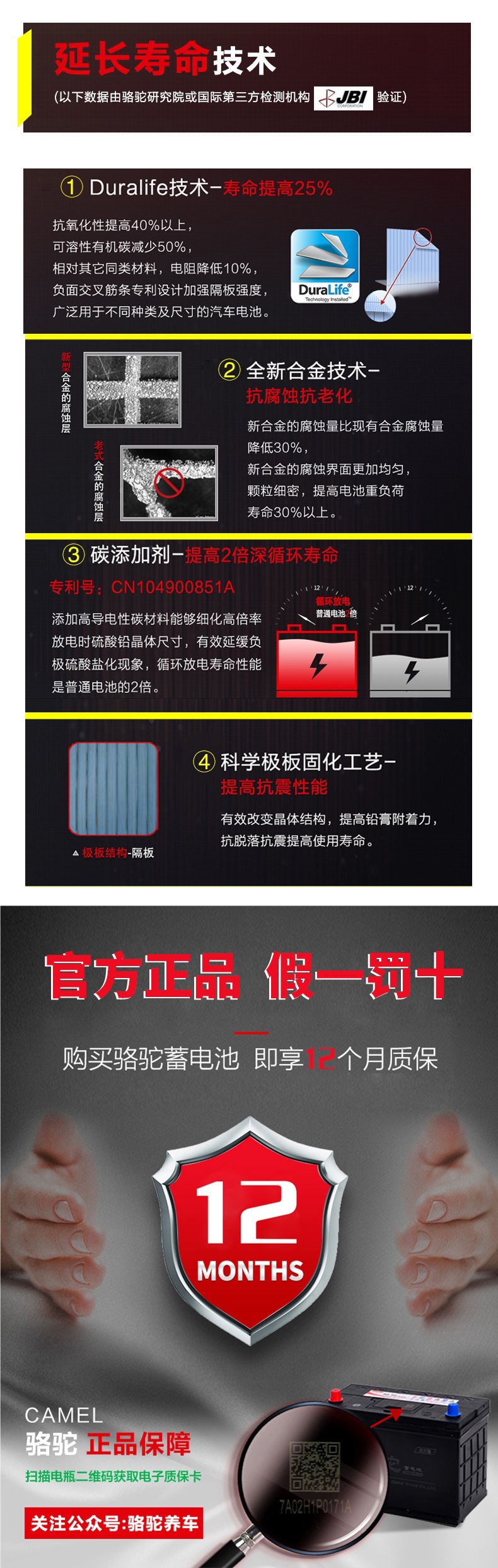 Camel Battery 12V Battery 6-Qwlz-120Ah Truck 100 Car 85 Forklift Agricultural Machinery Lead-Acid Maintenance-Free