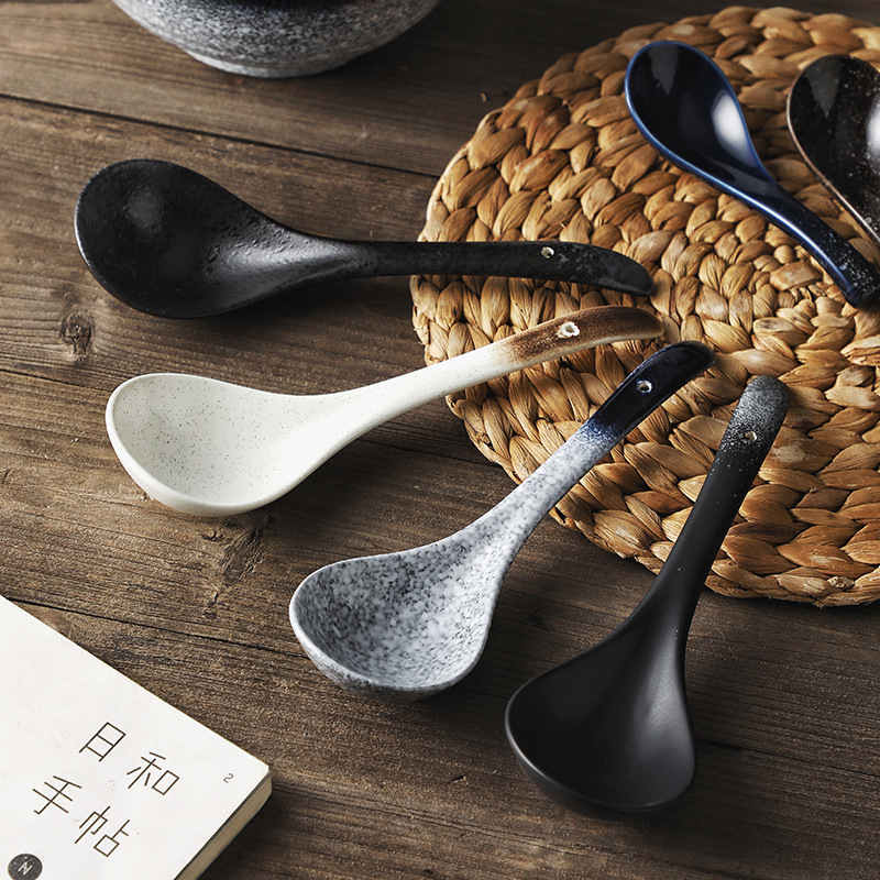 Japanese-style large spoon household simple ceramic large spoon long handle soup spoon spoon porridge spoon hotel tableware