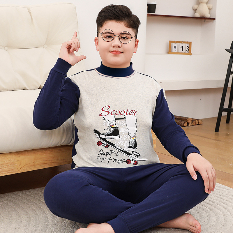 胖童秋衣秋裤男童加肥加大青少年纯棉大男孩睡衣儿童保暖内衣套装|undefined