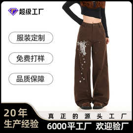 OREETA丨美式涂鸦印花直筒工装裤男女可穿耐磨耐脏阔腿休闲裤定制