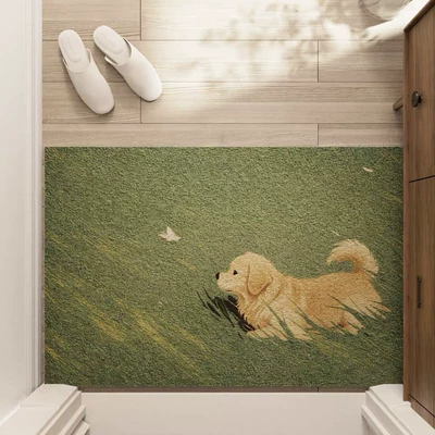 Grassland Small Animal Design Silk Avtomobil döşəmə paspasları - grass-golden-retriever-4060cm-pvc-wire-loop