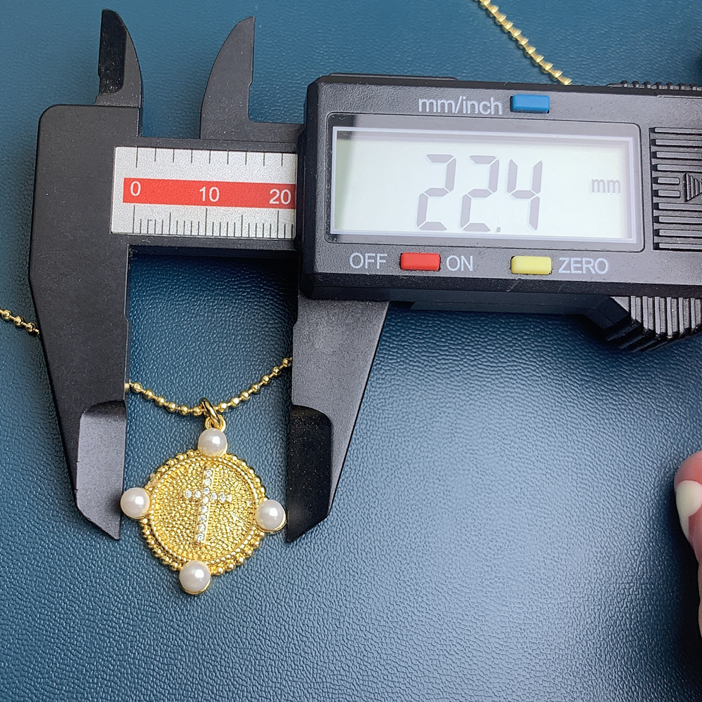 Fashion Cross Oval Copper Inlay Artificial Pearls Rhinestones Necklace 1 Piece