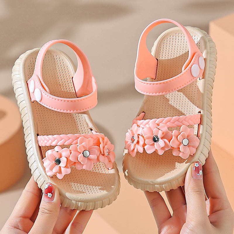 Sandalias de PVC para niñas, sandalias de princesa pequeñas y modernas con suela plana para niñas, estudiantes, niños de mediana edad y mayores, sandalias de playa de suela blanda, ligeras