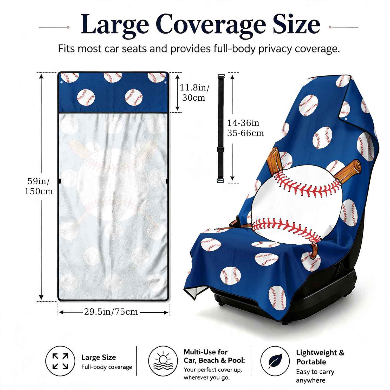 Printed bath towel and car seat cover 2-in-1, ultra-fine fiber outdoor beach and car dual-use universal seat cushion