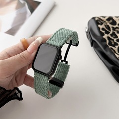 適用於蘋果56789代手錶燈芯絨可調節錶帶 iWatch 摺疊磁吸扣腕帶