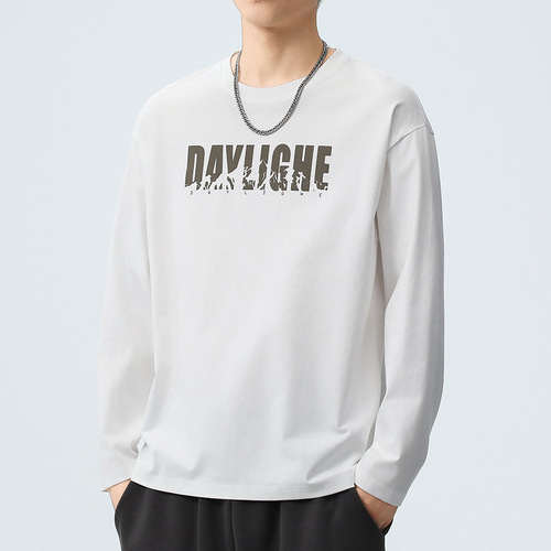 Men's Spring and Autumn 2025 Summer Trend Brand Print Base Shirt American Style Crew Neck Top