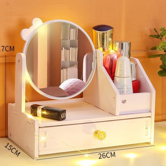 Espejo de maquillaje espejo portátil chica Internet celebridad escritorio vestidor espejo estudiante dormitorio tocador simple espejo con caja de almacenamiento